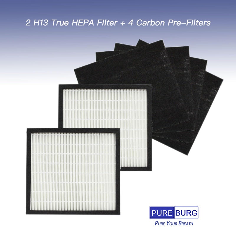 PUREBURG WK01234QPC Replacement Filter Compatible with Oreck WK10002QPC & Airvantage Plus Pet WK10052QPC Air Purifiers,2-Pack H13 HEPA + 4 x Activated Carbon Pre-Filter Air Clean - Image 2